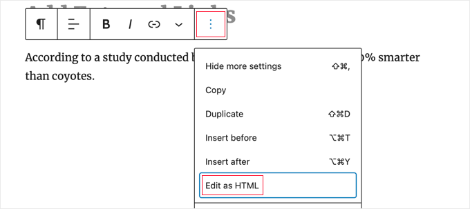 A?adir bloque de enlace editar como html Cambiar a la vista HTML de un bloque en el editor de bloques de WordPress