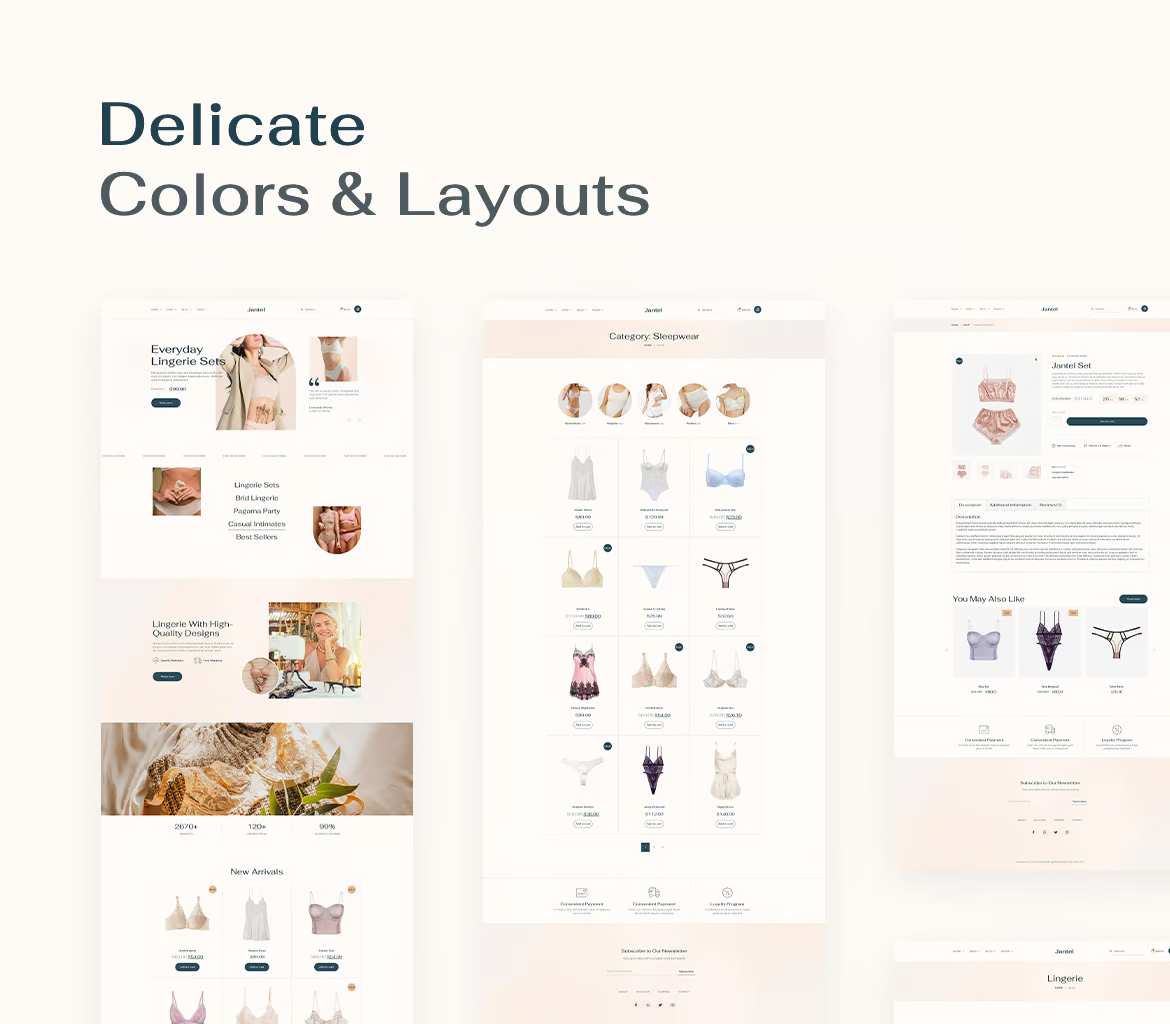 Imagen [1] - Jantel Lingerie & Pajama Shop Elementor Pro Template Kit - Photon Fluctuation Network | Servicio profesional de reparación de WordPress, alcance global, respuesta rápida