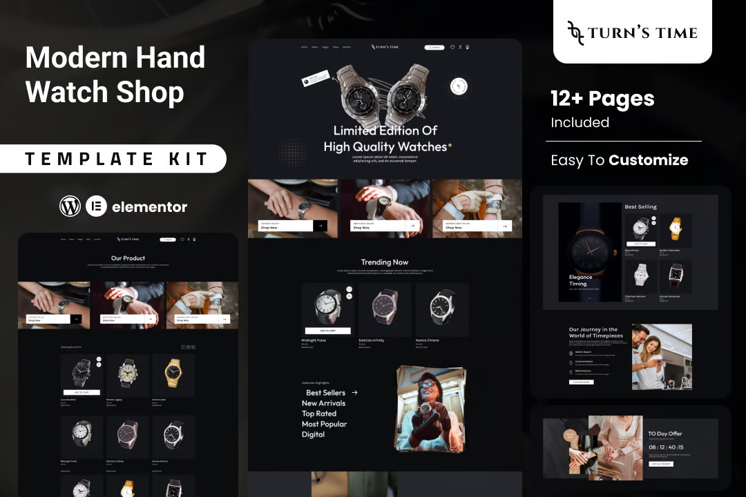 Turnstime - Modern Watch Store Ecommerce Elementor Pro Template Kit - Photon Flux Network | Professional WordPress Repair Service, Global Reach, Fast Response