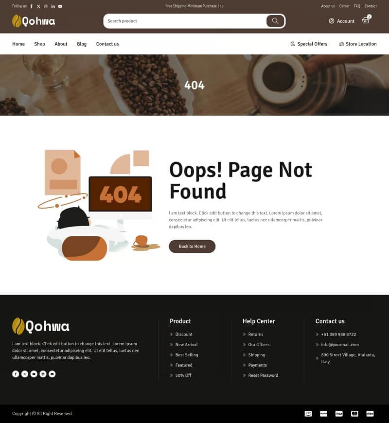Image [3] - Qohwa - Coffee Shop & Shop E-commerce Elementor Pro Template Suite - Photon Flux.com | Professional WordPress Repair Service, Global Reach, Fast Response