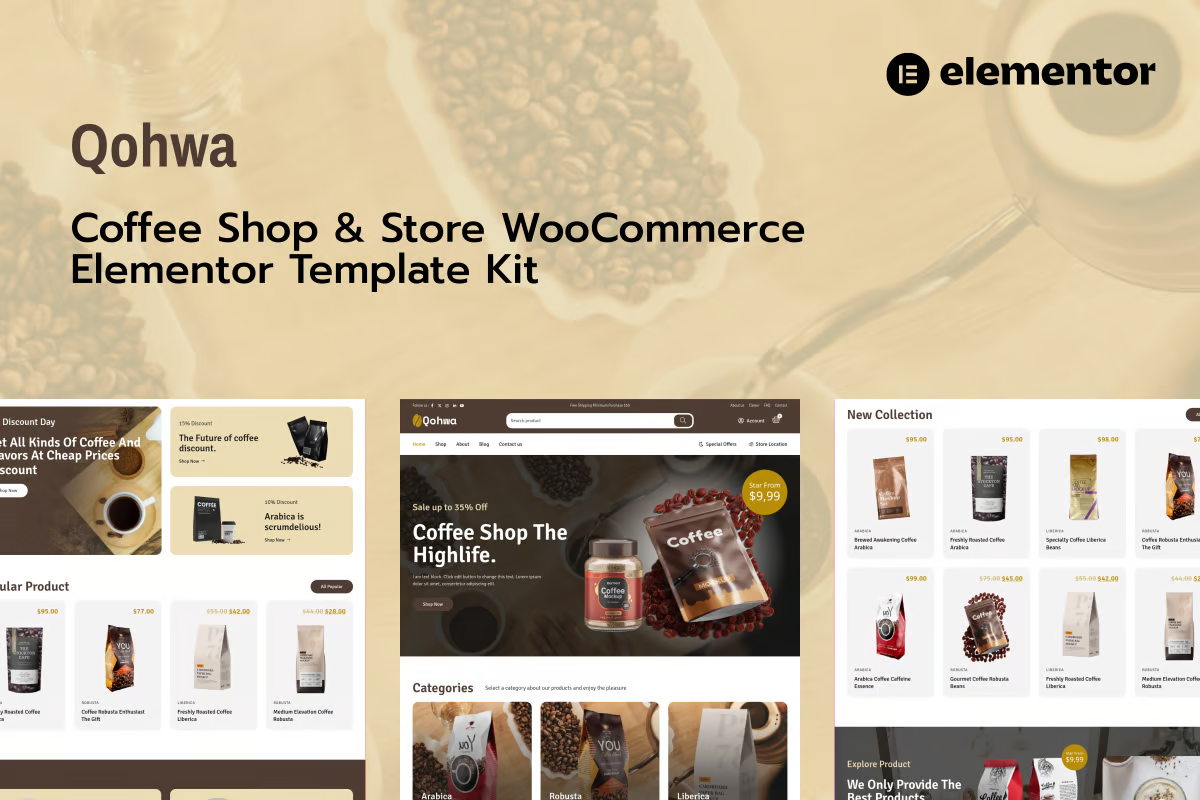 Qohwa - Coffee Shops & Stores Ecommerce Elementor Pro Template Suite - Photon Flux Network | Professional WordPress Repair Service, Global Reach, Fast Response