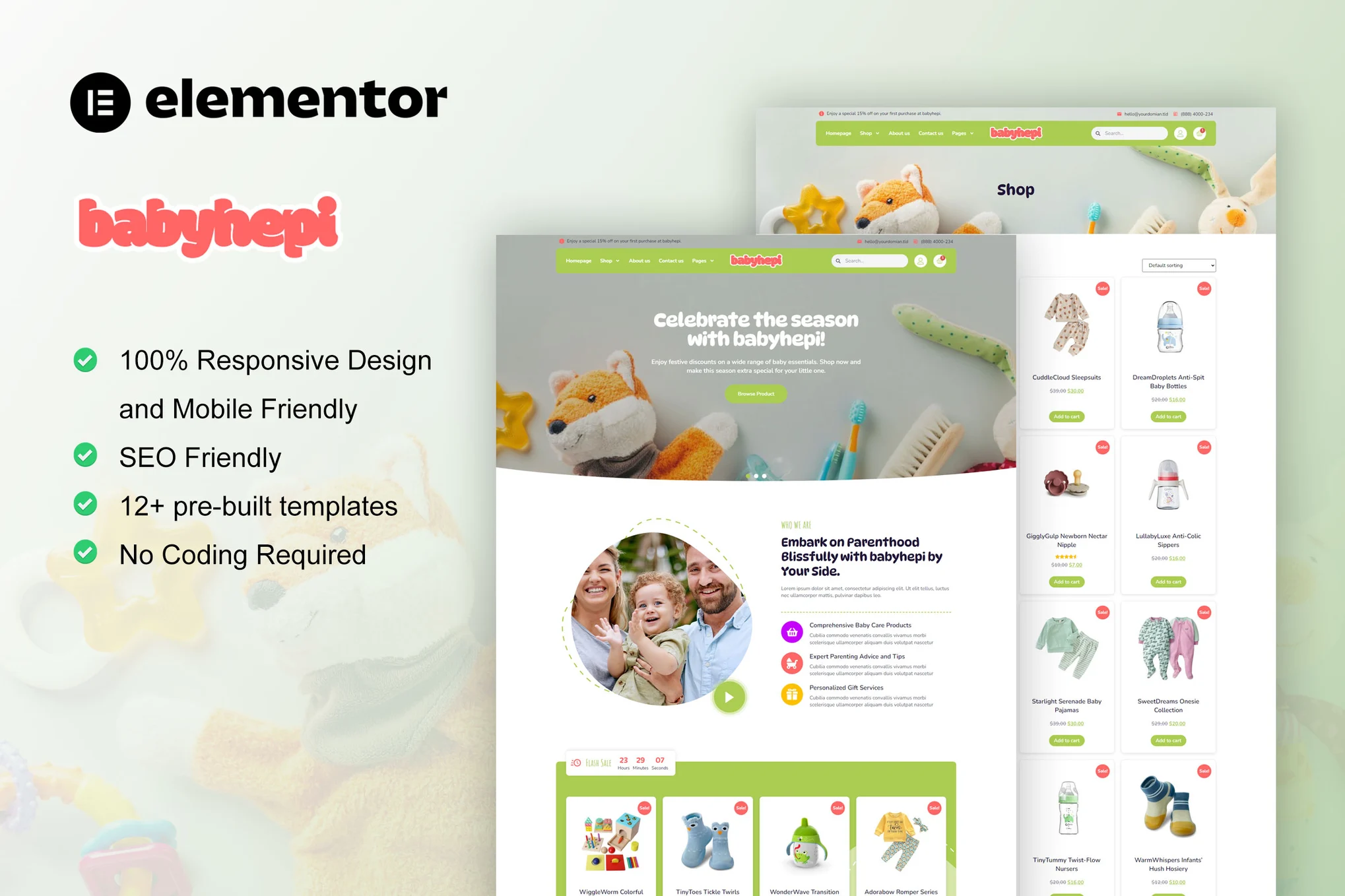 BabyHepi - Children's Store & Baby Shop Elementor Template Pack - Photon Flux | Professional WordPress repair service, worldwide, fast response