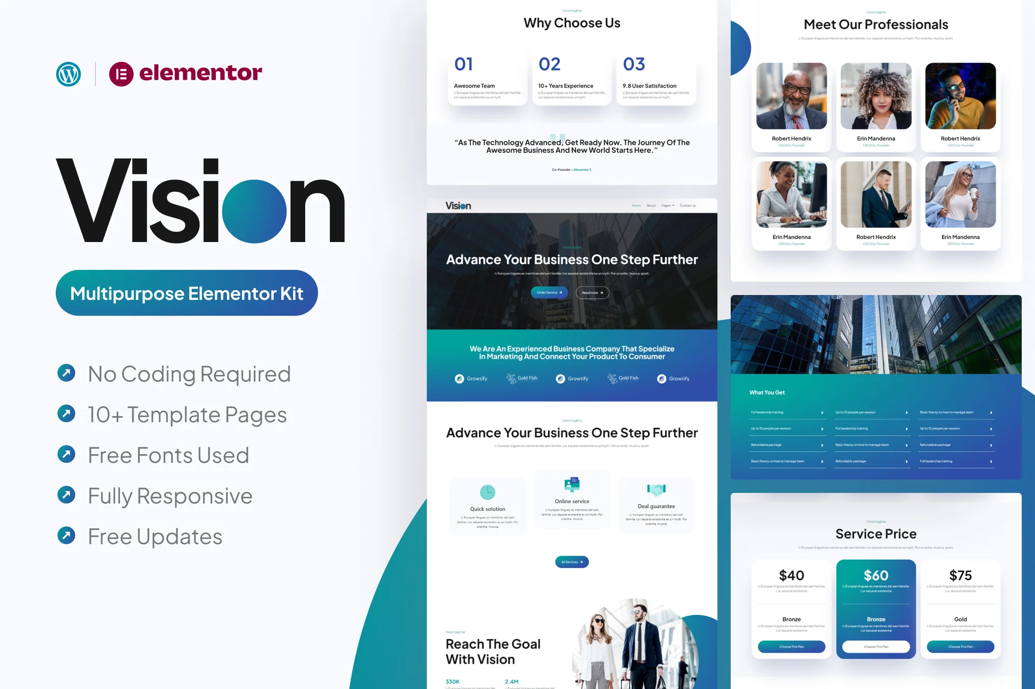 Vision - Pack de Plantillas Elementor Pro Multifuncionales - Photon Flux | Servicio Profesional de Reparaciones de WordPress, Alcance Global, Respuesta Rápida