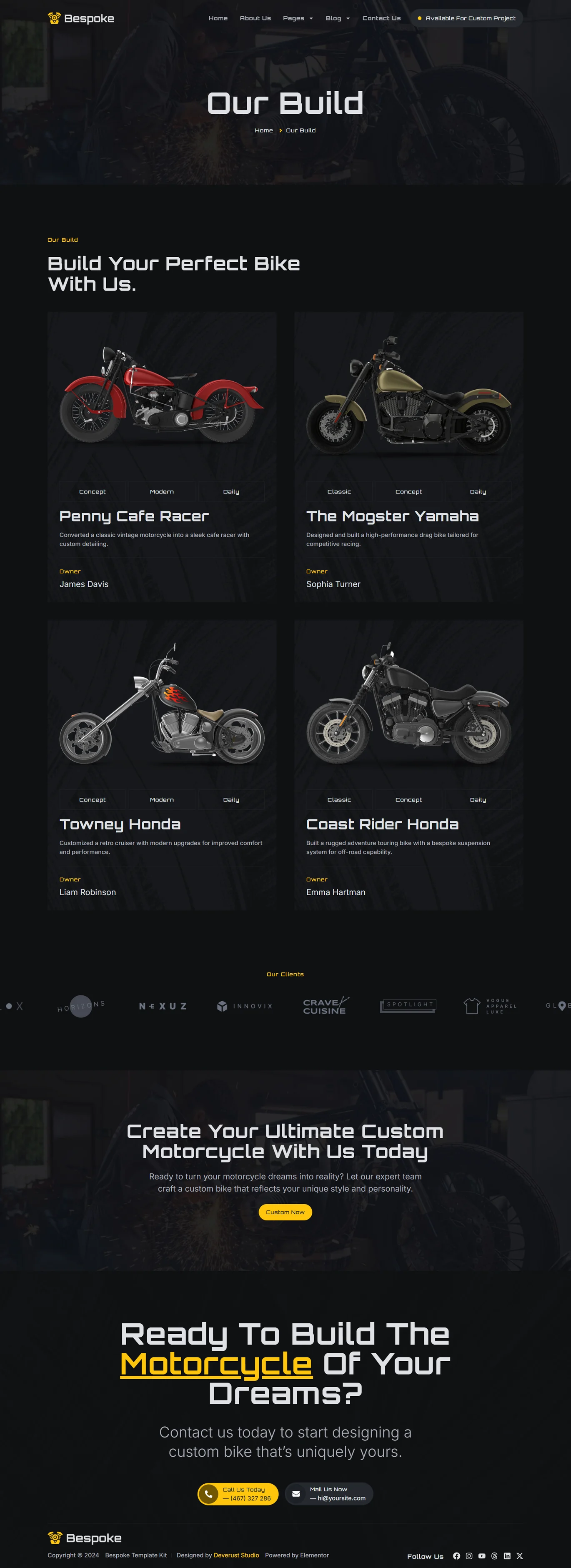 イメージ[2] - Bespoke - Custom Motorcycle Garage Elementor Pro Template Kit - photonwave.com｜プロのWordPress修理サービス、グローバルリーチ、迅速な対応