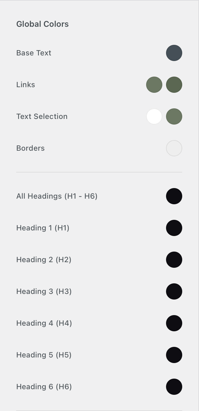 Image [7] - Gestion des couleurs du thème Blocksy : Palette de couleurs globale et paramètres de couleurs personnalisés